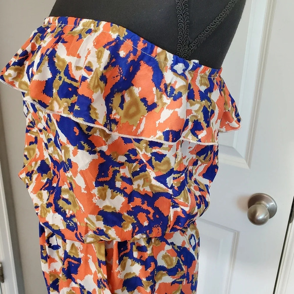 Papaya Women's Graphic Print Coral Blue Cream Strapless Romper Size Small - Picture 12 of 16